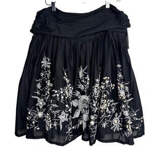 VTG NWT WD-NY Black Skirt White Floral Embroidery 100% Cotton Sz 16 Whimsigoth